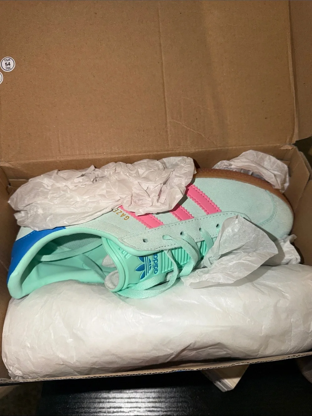 adidas Gazelle Sneakers in Mint Green with Pink Stripes